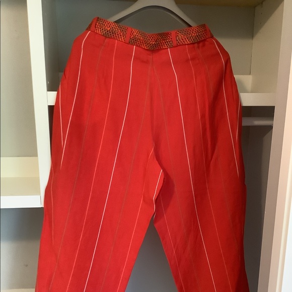 Vintage Tomato Red Pinstripe Linen Trousers - Picture 2 of 3